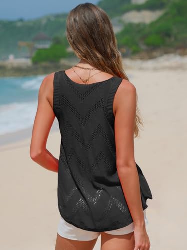 Womens Summer Sleeveless Scoop Neck Knit Sweater Vest Crochet Hollow Out Tank Tops Beach Vacation 2025