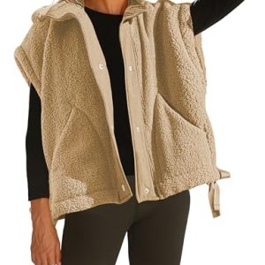 Women's Fleece Vest Casual Sleeveless Button Down Winter Warm Sherpa Jacket with Pockets