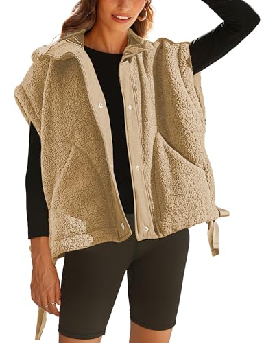 Women's Fleece Vest Casual Sleeveless Button Down Winter Warm Sherpa Jacket with Pockets