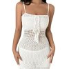 Women's Crochet Knitted Sheer Hollow Out Lace Up Sexy Bodycon Mini Cami Dress