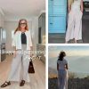 Women's Wide Leg Pants Drawstring Striped Cotton Mid Rise Casual Long Palazzo Trousers with Pockets