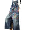 Women's Loose Baggy Denim Wide Leg Drop Crotch Jumpsuit Rompers Overalls
