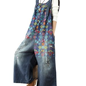 Women's Loose Baggy Denim Wide Leg Drop Crotch Jumpsuit Rompers Overalls
