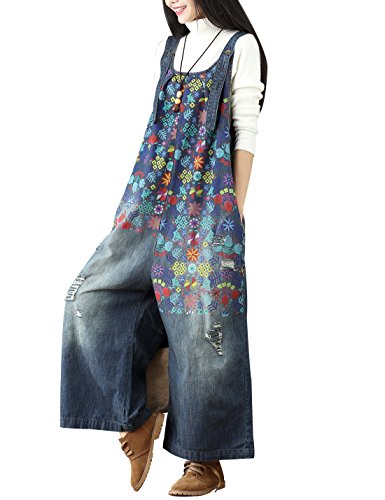 Women's Loose Baggy Denim Wide Leg Drop Crotch Jumpsuit Rompers Overalls