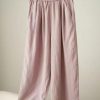 Womens Linen Pants Summer Casual Capris Cropped Wide Leg Beach Trousers with Pockets