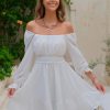 Women's 2025 Casual Long Lantern Sleeve Dresses Square Neck Ruffle Tie Back Elastic Waist Aline Short Mini Dress