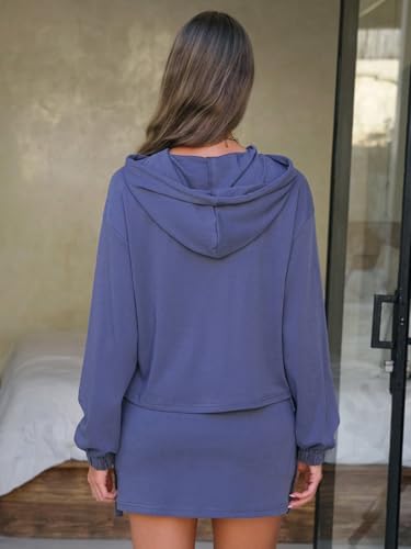 Women 2 Piece Sets Cotton Sweatsuits Fall Hooded Sweatshirt Cargo Skort Skirt Stretchy Tracksuit Casual Tennis Pockets