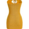 Women's Strapless Tie Front Cut Out Backless Tube Dress Bodycon Mini Dress
