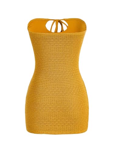 Women's Strapless Tie Front Cut Out Backless Tube Dress Bodycon Mini Dress