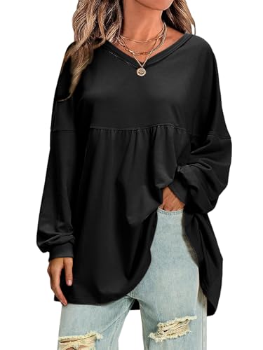 Womens Fall Long Sleeve Shirts V Neck Casual Maternity Tops Loose Babydoll Pullover Dressy Tunic Blouse Outfits 2025