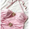 Women's Y2k Cut Out Metal 3D Flower Halter Mini Dress Ruched Bodycon Sexy Clubbing Dress