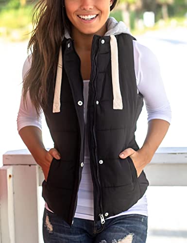Yeokou Women's Slim Sleeveless Quilted Removable Hooded Winter Puffer Vest Coat