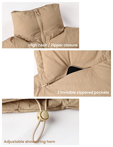 Women's Cropped Puffer Vest Zip Up Stand Collar Sleeveless Outerwear with Pockets