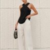 Women Halter Cross Over Collar Tank Knit Sleeveless Top Solid Color Casual Summer Blouse