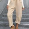 Womens Fleece Lined Sweatpants Barrel Leg High Waist Winter Joggers Cozy Home Travel Lounge Pants with Pockets