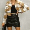 Women's Fashion Cropped Flannel Shirt Plaid Shacket Long Sleeve Button Down Jackets Coat