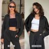 Women Fall 2 Piece Outfits Long Sleeve Zip Up Crop Sweatshirts Jacket Wide Leg Pants Airport Travel Matching Sets 2025