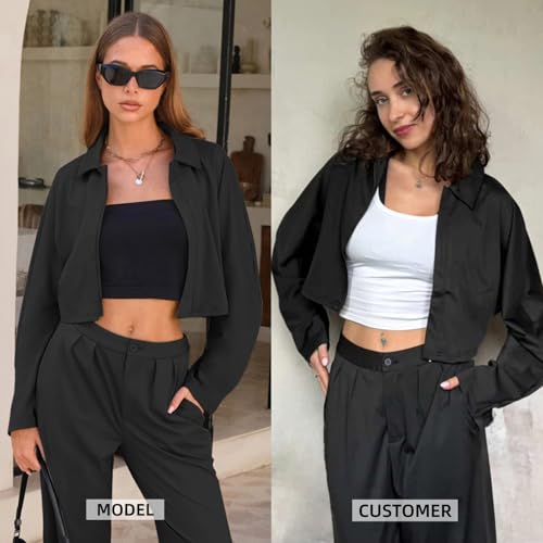 Women Fall 2 Piece Outfits Long Sleeve Zip Up Crop Sweatshirts Jacket Wide Leg Pants Airport Travel Matching Sets 2025