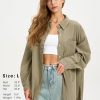 Womens Corduroy Shirts Oversized Button Down Long Sleeve Jacket Shackets Loose Blouses Fall Casual Outfits