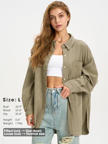 Womens Corduroy Shirts Oversized Button Down Long Sleeve Jacket Shackets Loose Blouses Fall Casual Outfits