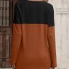 Women Waffle Knit Shirts Long Sleeve Colorblock Tee Button Detail Tunics
