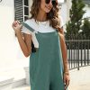 Women's Cotton Linen Short Overalls Casual Summer Bib Shortalls with Pockets