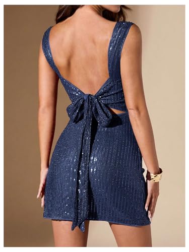 Women's Sequin Open Back Glitter Bodycon Slit Mini Dress Sexy Party Night Dress