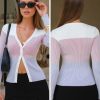 Womens Fall Lightweight Cropped Cardigans Long Sleeve Button Up V Neck Sweater Ribbed Knit Open Front Tops 2025 Trendy