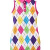 Girl's Geometric Colorblock Collared Tank Dress Sleeveless Button Down Dress