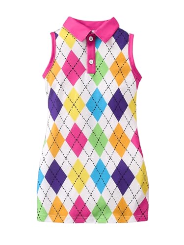 Girl's Geometric Colorblock Collared Tank Dress Sleeveless Button Down Dress