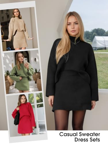 Women 2 Piece Sweater Skirt Sets Mock Neck Long Sleeve Knit Pullover Top Matching Mini Skirts Fall Winter Outfits 2025
