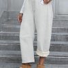 Womens Fleece Lined Sweatpants Barrel Leg High Waist Winter Joggers Cozy Home Travel Lounge Pants with Pockets
