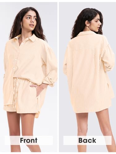 Women's Summer 2 Piece Sets Long Sleeve Button Down Shirts Matching Short Sets Beach Vacation Cruise Outfits 2025