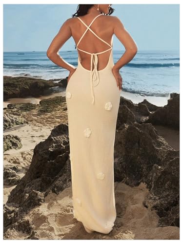 Women's Plunge Neck Backless Low Cut Maxi Dress Rose Floral Wedding Guest Dresses