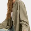 Womens Corduroy Shirts Oversized Button Down Long Sleeve Jacket Shackets Loose Blouses Fall Casual Outfits