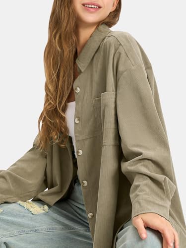 Womens Corduroy Shirts Oversized Button Down Long Sleeve Jacket Shackets Loose Blouses Fall Casual Outfits
