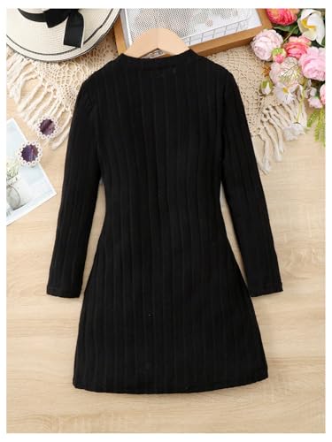 Girl's Casual Sweater Dress Mock Neck Long Sleeve Knitted Midi Dress