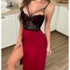 Women's Lace Lingerie Dress Sleeveless High Slit Long Nightgown Chemise Nightdress