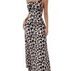 Women's Leopard Bodycon Cami Dress Cowl Neck Backless Long Maxi Dress Party Clubwear