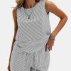 Women's Summer 2 Piece Outfits Sleeveless Tank Top Matching Shorts Sets Cotton Striped Sweatsuits Vacation Beach 2025