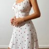 Women's Sexy Strawberry Pajama Dress Bow Sweetheart Neck Sleeveless Babydoll Nightgown Pj Sleep Dress