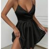 Women's V Neck Spaghetti Strap Tiered Fit and Flare A Line Mini Cami Dress
