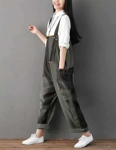 Women's Loose Baggy Denim Wide Leg Drop Crotch Jumpsuit Rompers Overalls