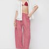 Women Wide Leg Pants Casual Striped Cotton Mid Rise Drawstring Palazzo Trousers with Pockets