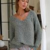 Womens Fall Oversized Sweaters Cotton Long Sleeve V Neck Off Shoulder Sweater Pullover Jumper Tops Trendy Winter 2025