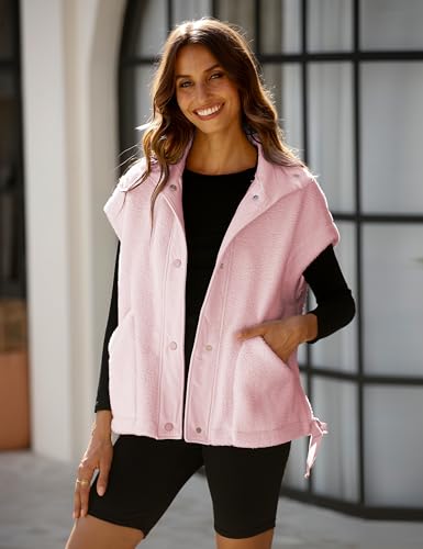 Women's Fleece Vest Casual Sleeveless Button Down Winter Warm Sherpa Jacket with Pockets