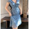 Women's Summer Floral Mesh Midi Dress Short Sleeve V Neck Fit and Flare Sundress