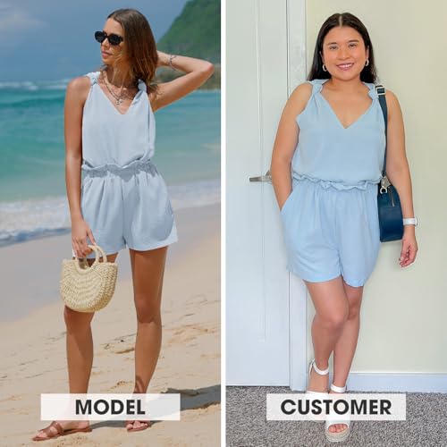 EXLURA Womens Summer 2 Piece Sets Sleeveless V Neck Knotted Tank Tops Shorts Matching Sets Vacation Cruise Beach Outfits 2025