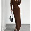 Women's Off Shoulder Bodycon Maxi Dress Long Sleeve Wedding Guest Party Long Dress