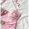 Women's Y2k Cut Out Metal 3D Flower Halter Mini Dress Ruched Bodycon Sexy Clubbing Dress